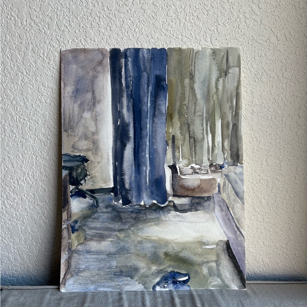 Abstract Blue and Green Watercolor Painting